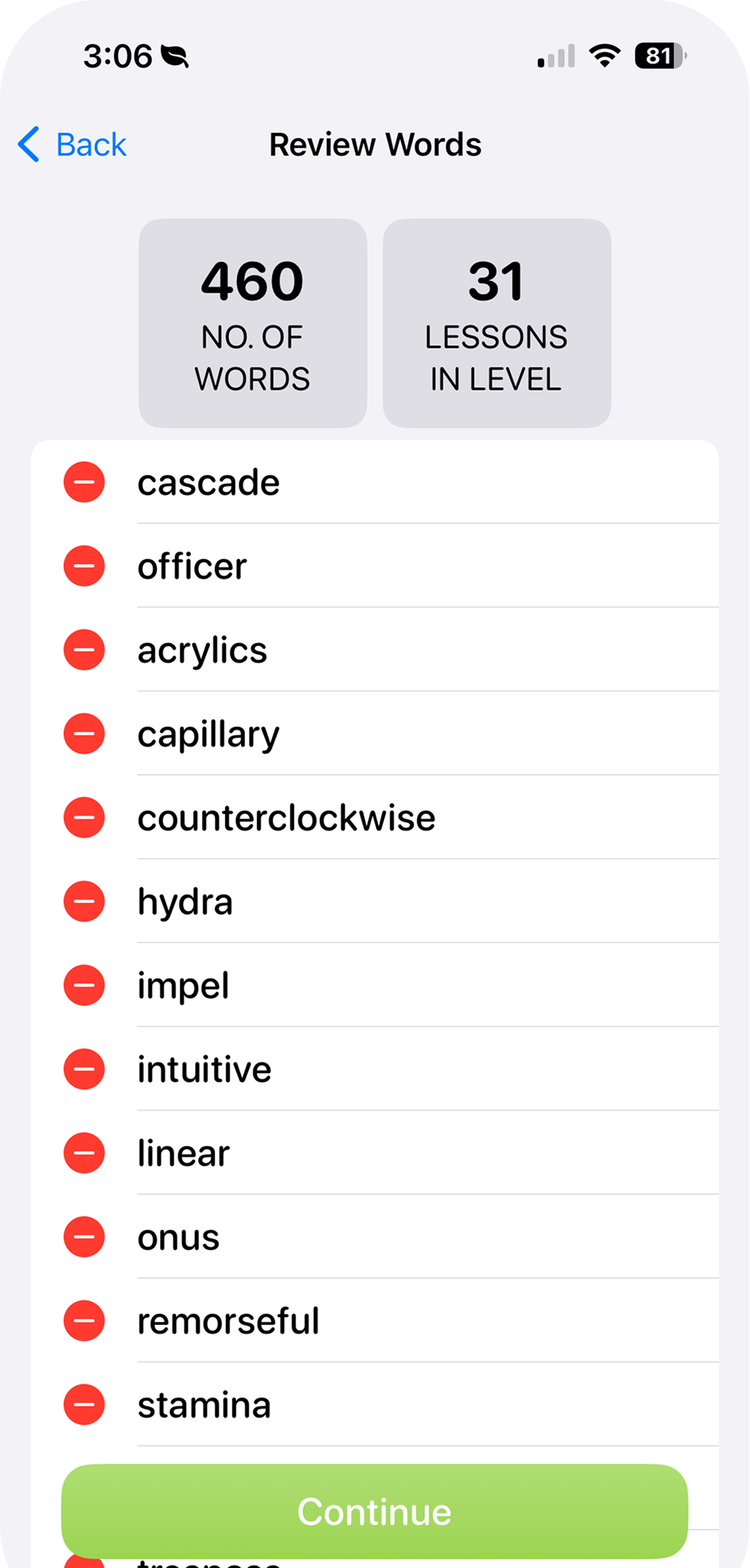 Beezy custom spelling list creation screen