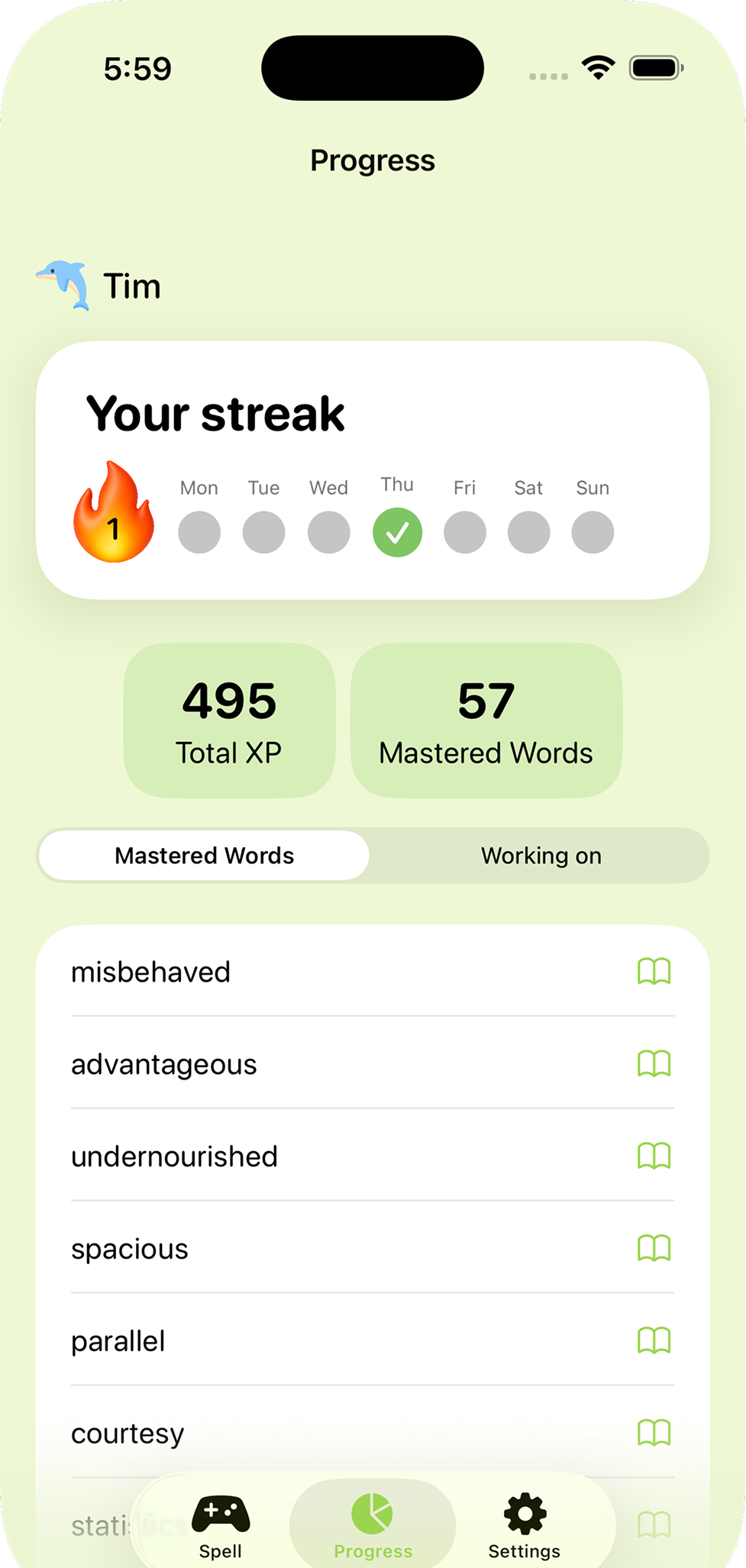 Beezy progress tracking screen